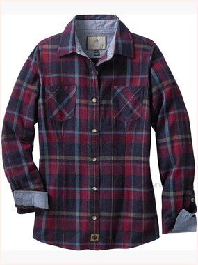 Womens Flannel Long Sleeve Plaid Button Up Shirt 100% Cotton